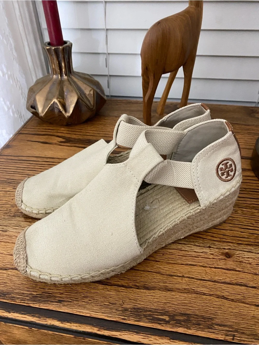 Tory Burch Neutral Beige Espadrille Wedge Sandals